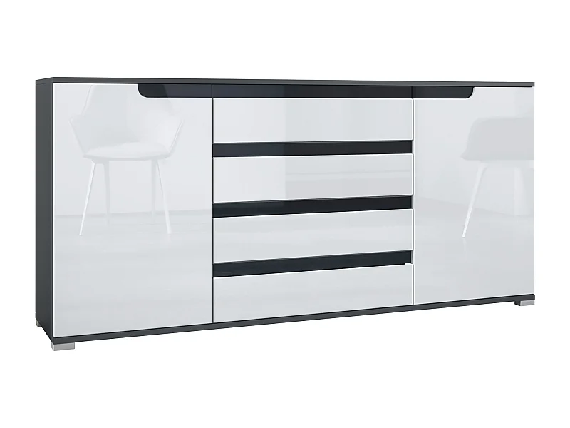 SIDEBOARD Sylt Weiß Hochglanz / Schwarz Hochglanz