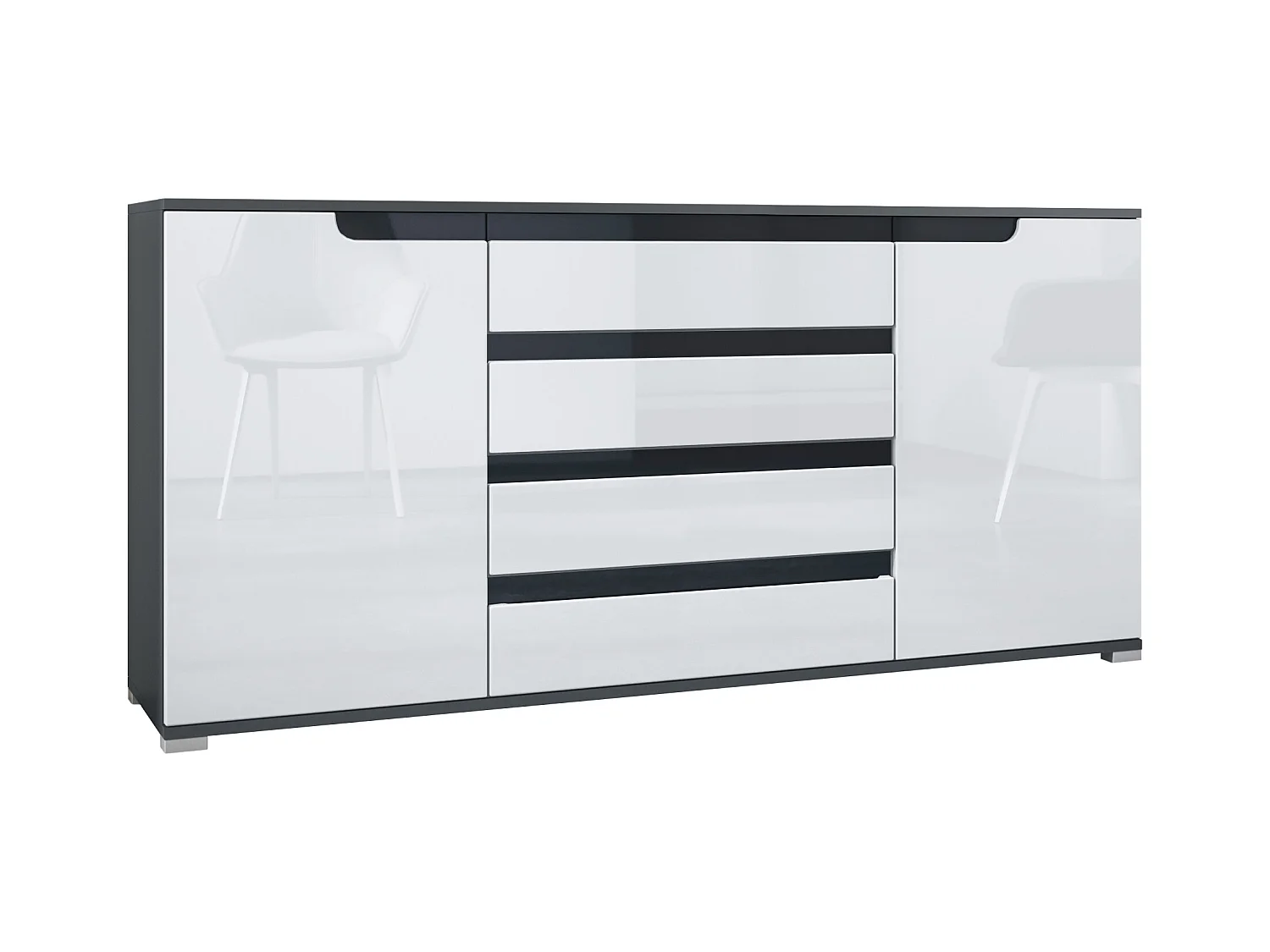 SIDEBOARD Sylt Weiß Hochglanz / Schwarz Hochglanz
