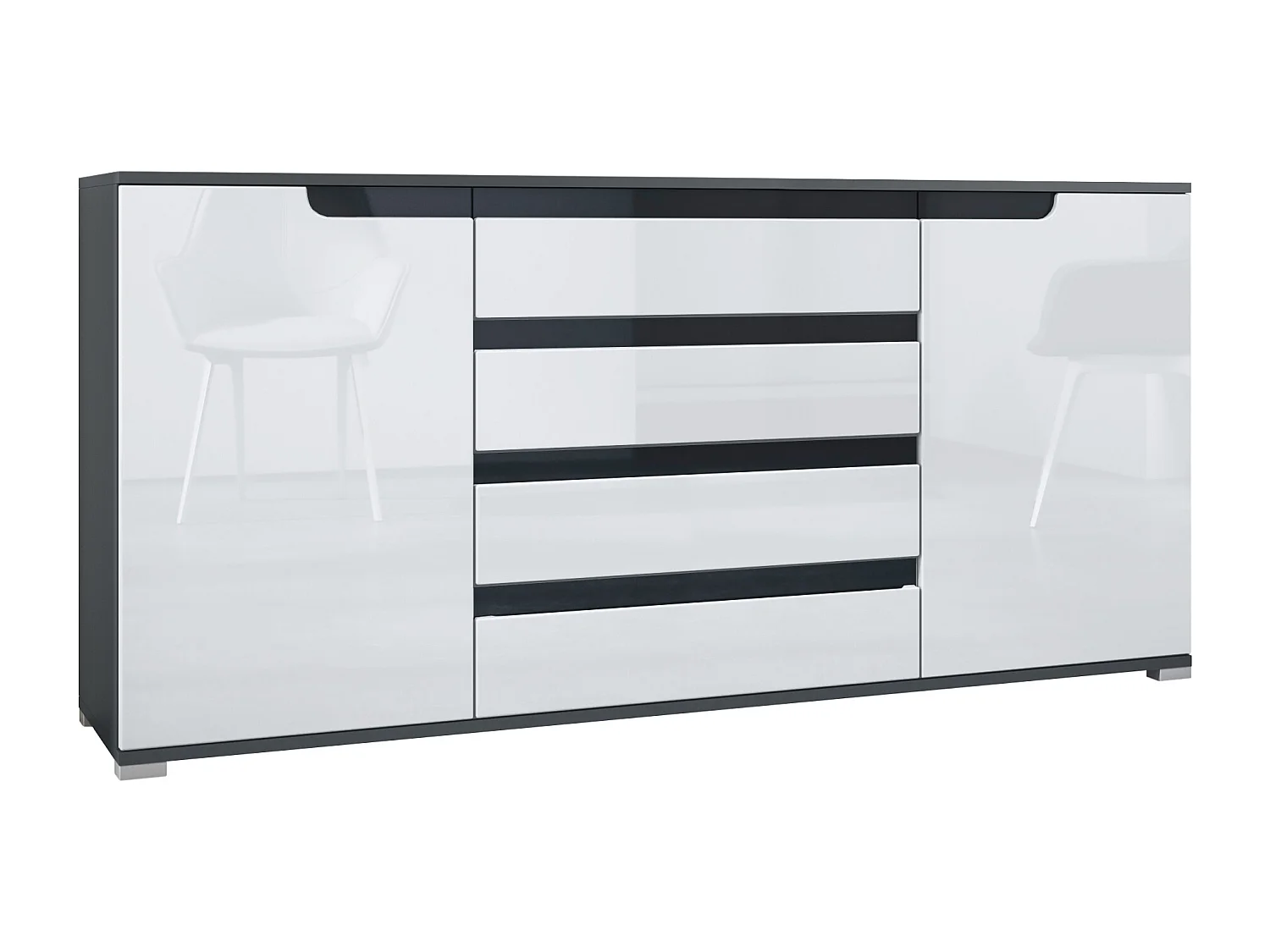 SIDEBOARD Sylt Weiß Hochglanz / Schwarz Hochglanz