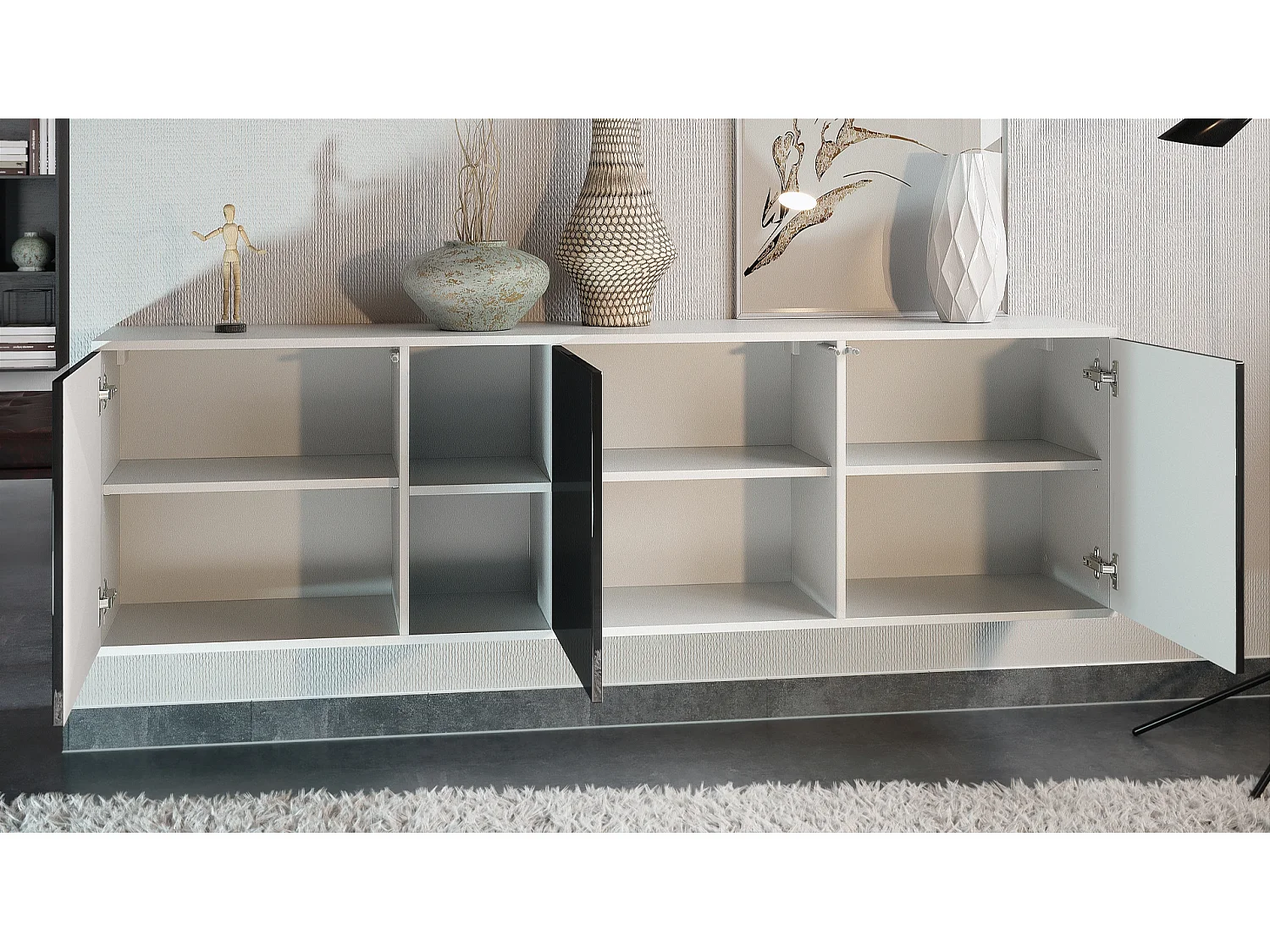 Commode Cuba - blanc mat/chêne nature y compris LED - Buffet moderne pour votre salon - (LxHxP) 182x53x35 cm