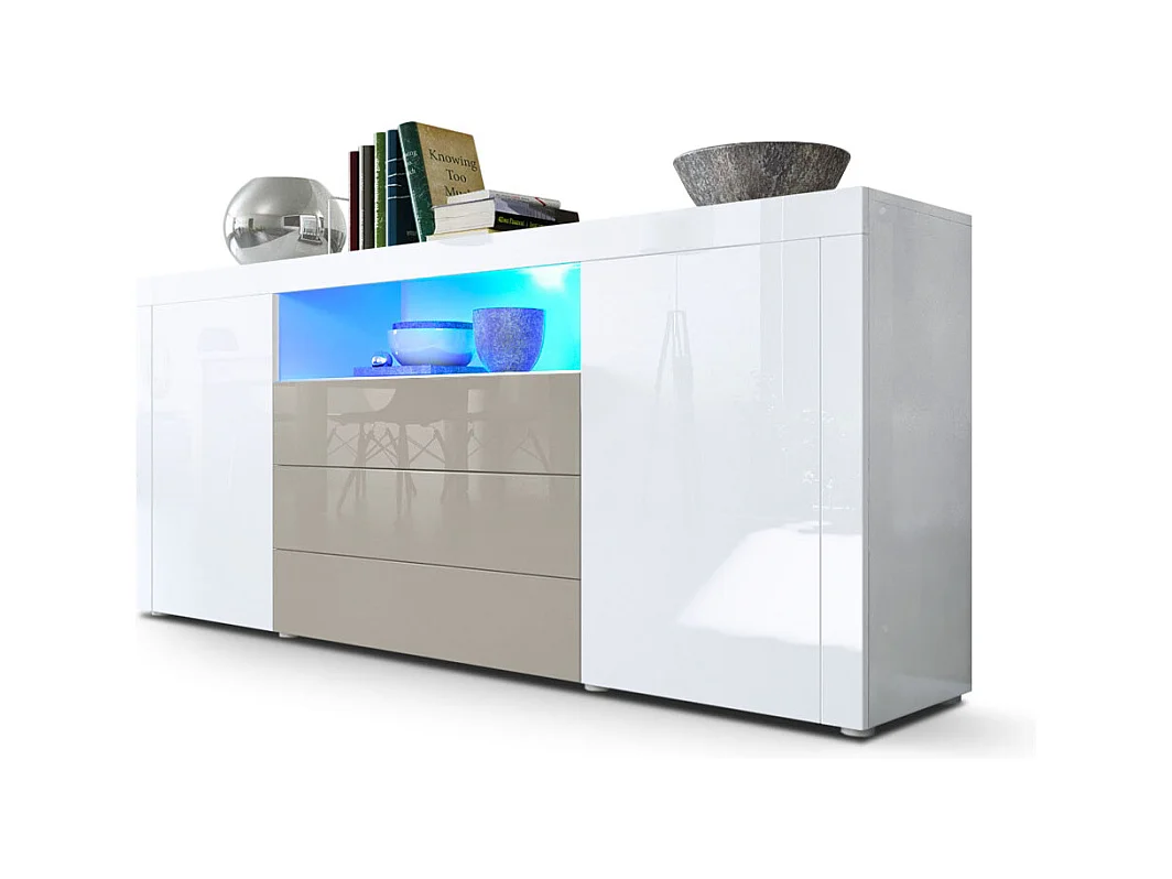 SIDEBOARD Santiago Weiß Hochglanz / Sandgrau Hochglanz