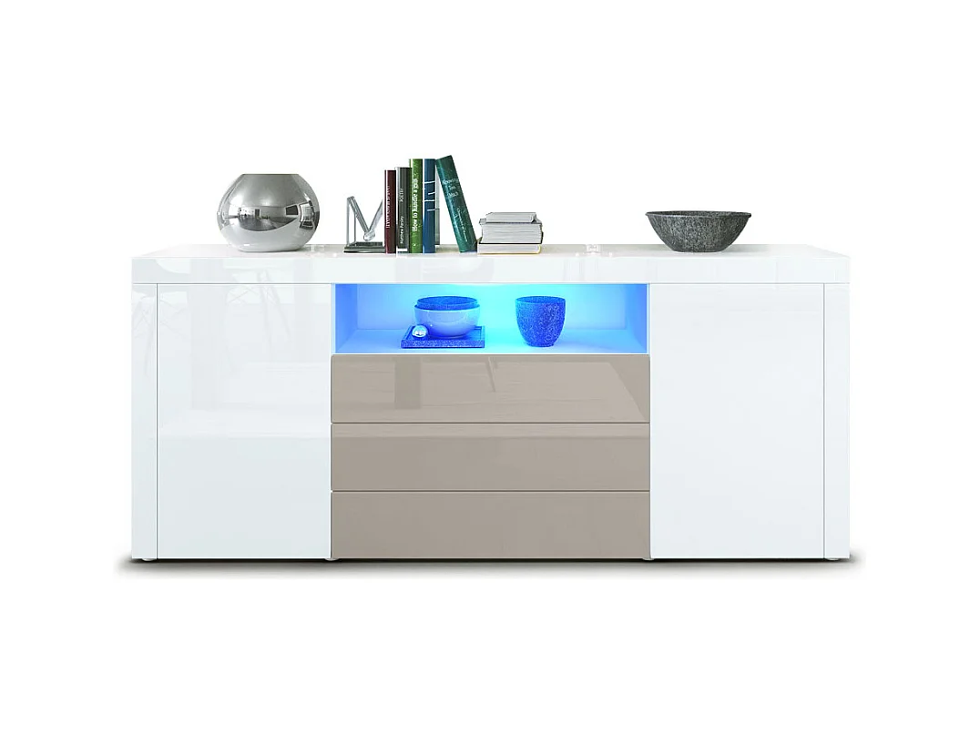 SIDEBOARD Santiago Weiß Hochglanz / Sandgrau Hochglanz