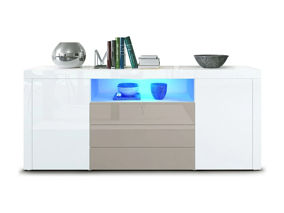 SIDEBOARD Santiago Weiß Hochglanz / Sandgrau Hochglanz
