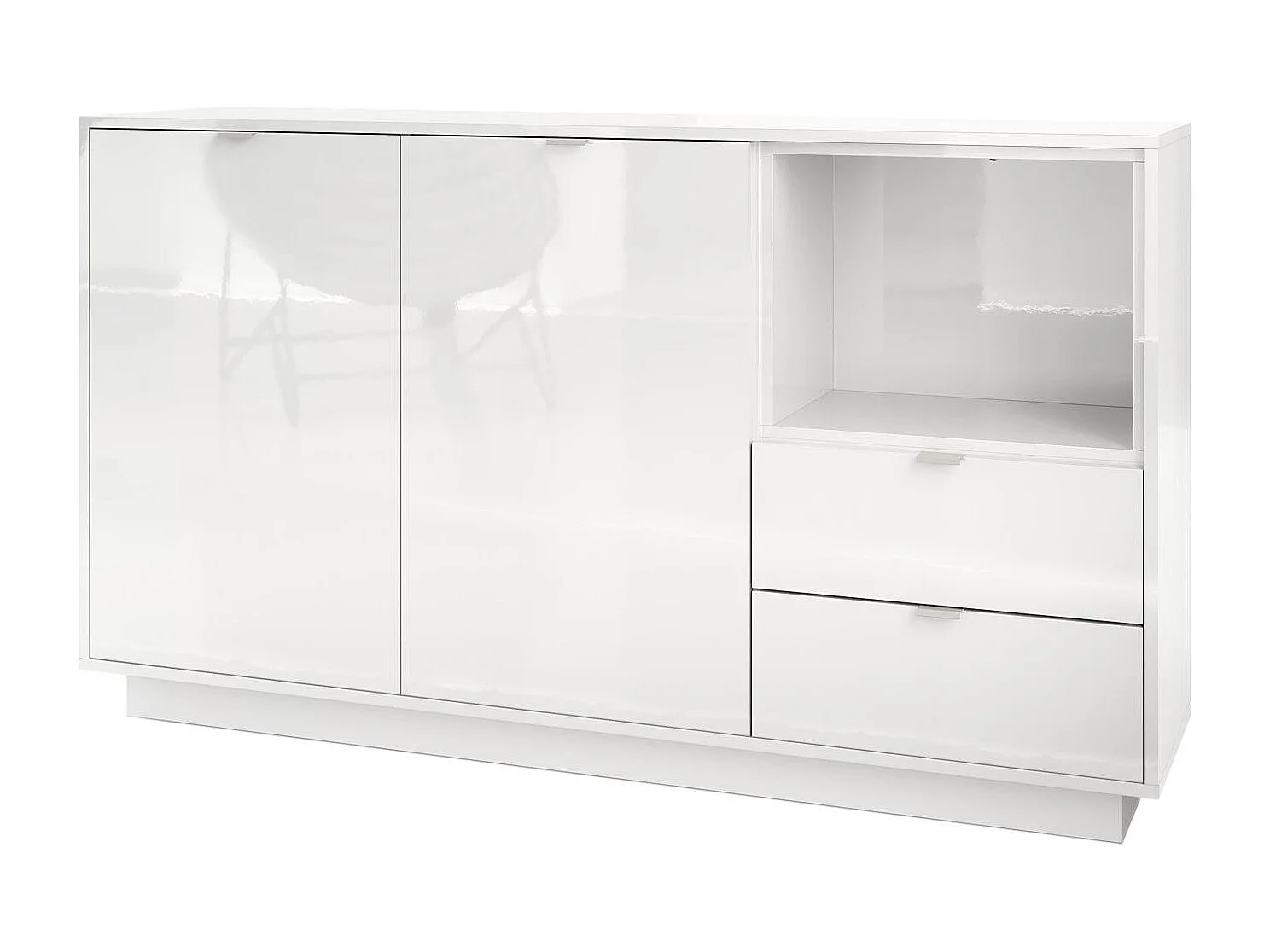 Buffet Armoire Metro, Corps en Blanc haute brillance / Façades en Blanc haute brillance avec une insertion en Blanc haute brillance
