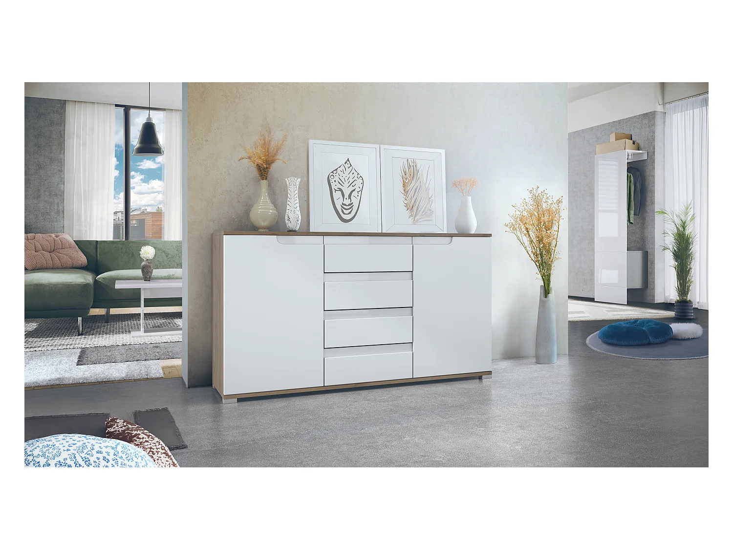 SIDEBOARD Sylt Weiß matt / Weiß Hochglanz