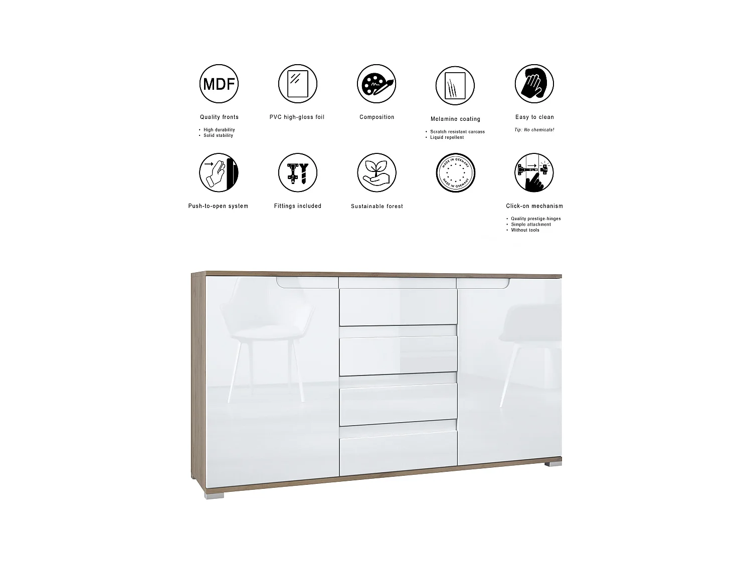 SIDEBOARD Sylt Weiß matt / Weiß Hochglanz