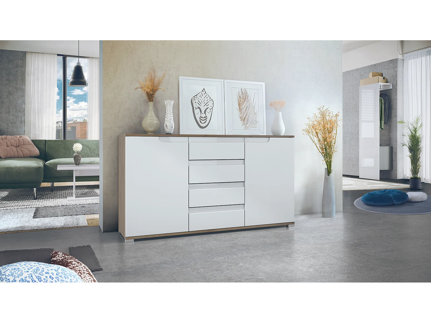 SIDEBOARD Sylt Weiß matt / Weiß Hochglanz