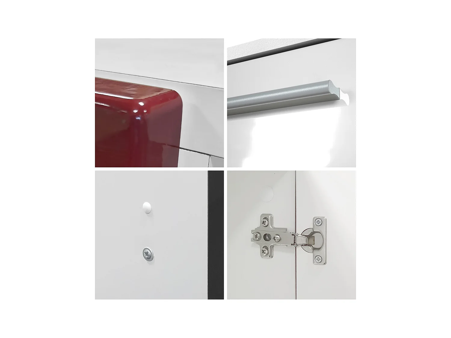 Buffet Skadu, Commode avec 2 portes, 3 tiroirs et 1 compartiment ouvert, blanc mat/mûre haute brillance (138,5 x 71,5 x 35 cm)