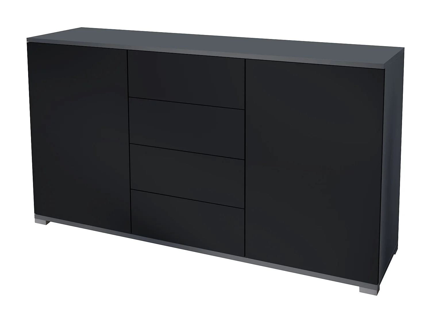 Buffet Santo V1, Enfilade avec 2 portes et 4 tiroirs, anthracite mat / noir mat (138,5 x 75,5 x 35 cm)