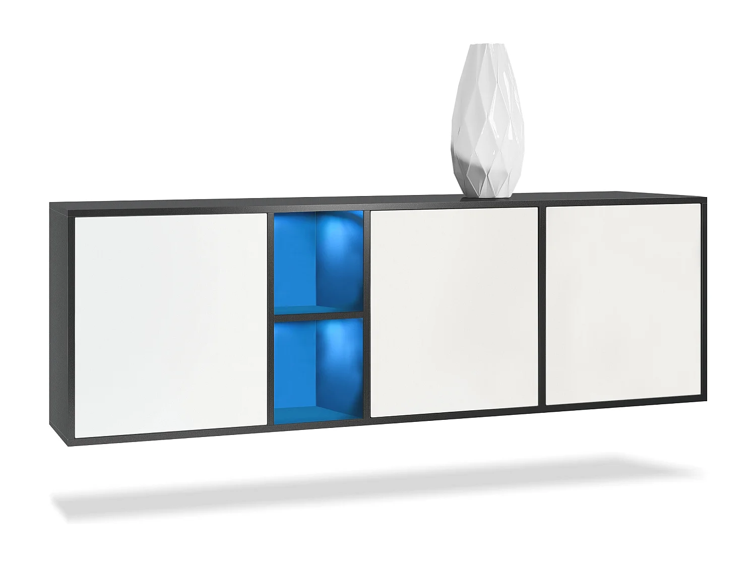 Vladon Cassettiera Cuba - nero opaco/bianco opaco - Credenza moderna per la zona giorno - (LxAxP) 182x53x35 cm