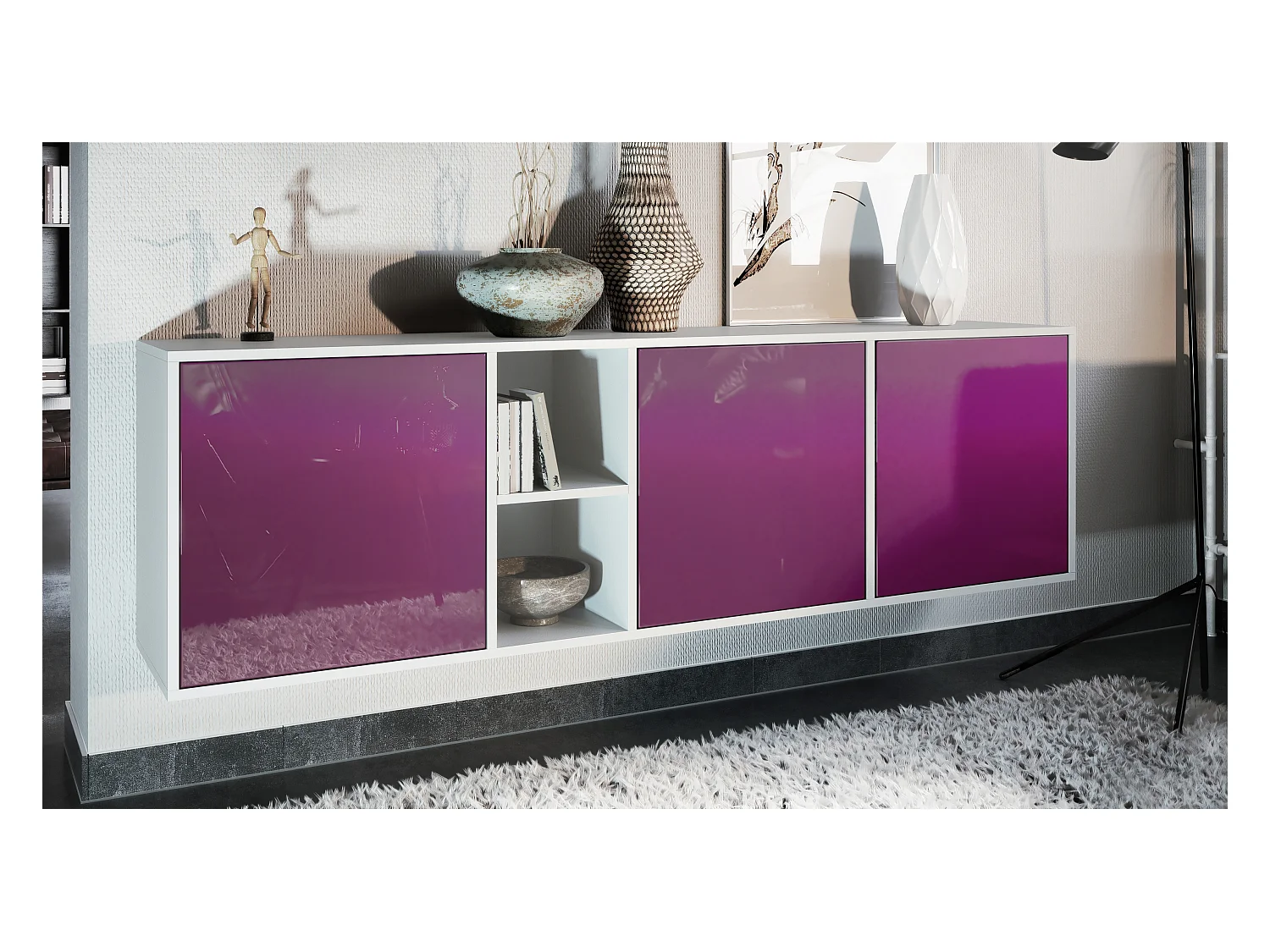 Commode Cuba - blanc mat/mûre haute brillance - Buffet moderne pour votre salon - (LxHxP) 182x53x35 cm