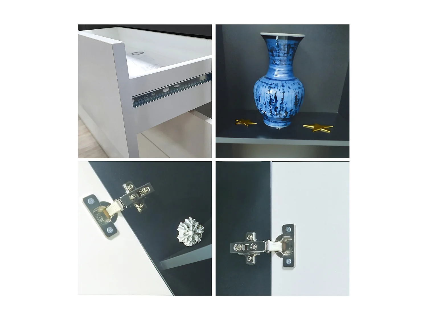 Buffet Skadu Neo, Commode avec 2 portes, 3 tiroirs et 1 compartiment ouvert, anthracite mat/blanc mat (138,5 x 71,5 x 35 cm)