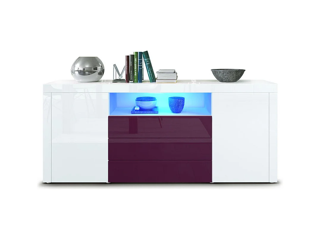SIDEBOARD Santiago Weiß Hochglanz / Brombeer Hochglanz