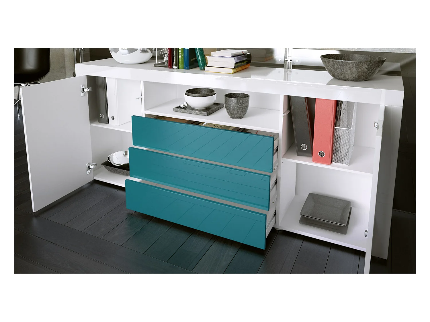 SIDEBOARD Santiago Weiß Hochglanz / Brombeer Hochglanz