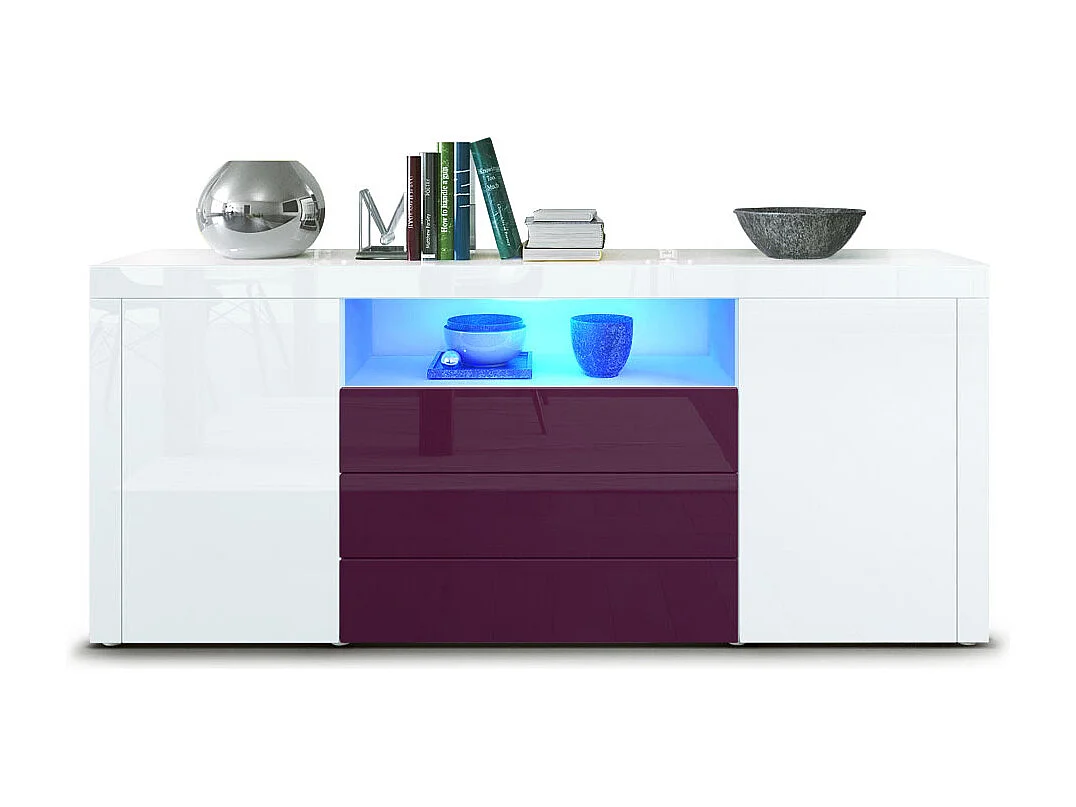 Sideboard Santiago, blanc haute brillance/mûre haute brillance - Modern chest of drawers for your living area - (WxHxD) 167 x 72 x 35 cm