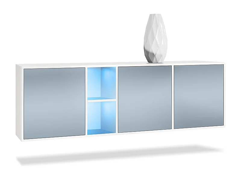 Vladon Cassettiera Cuba - bianco opaco/denim opaco incl. LED - Credenza moderna per la zona giorno - (LxAxP) 182x53x35 cm