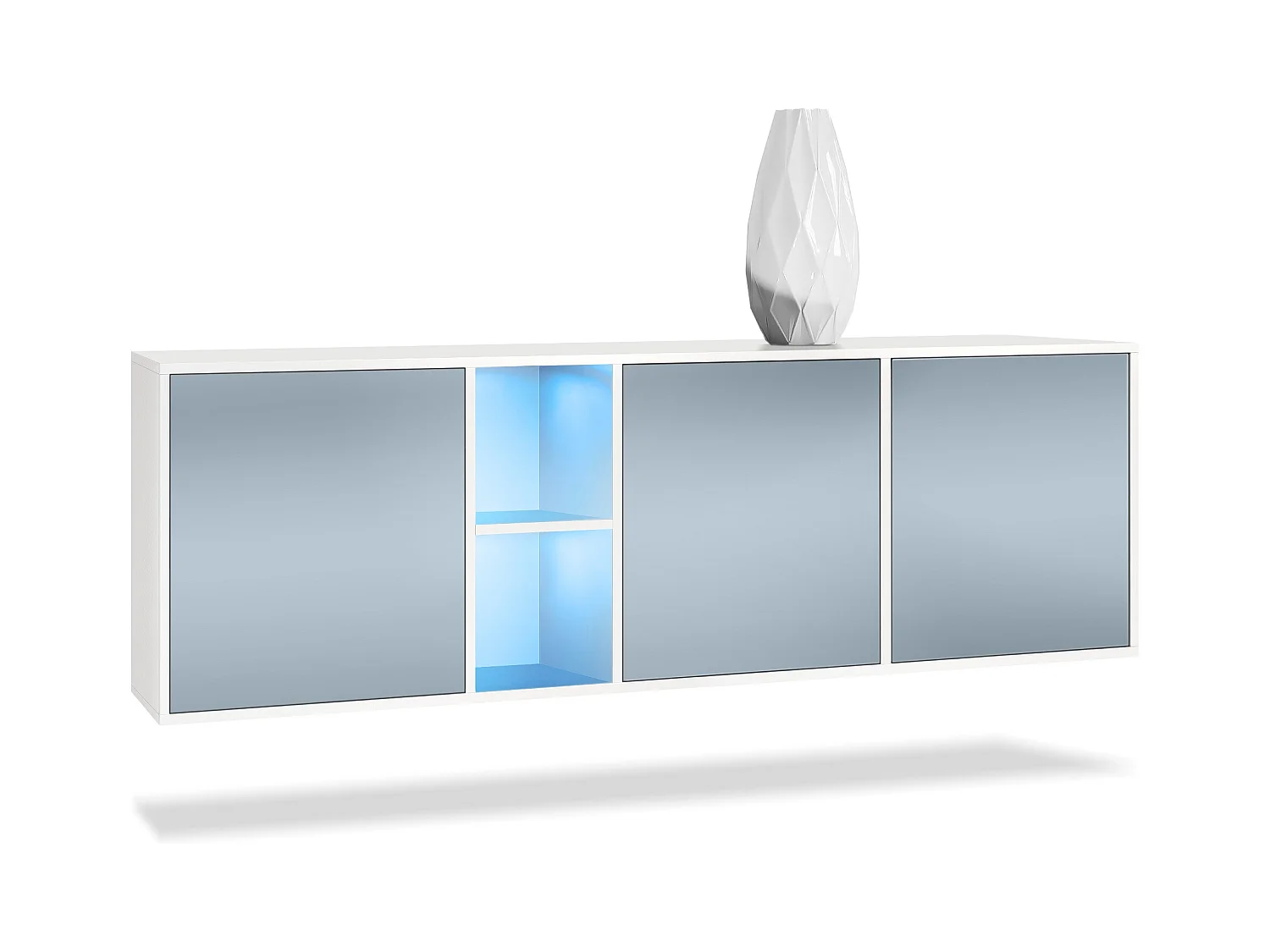 Commode Cuba - blanc mat/denim mat y compris LED - Buffet moderne pour votre salon - (LxHxP) 182x53x35 cm