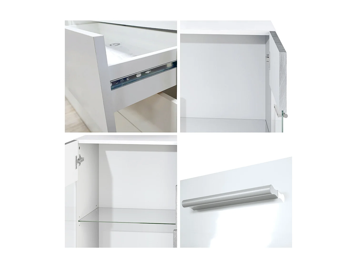 Buffet Bari V1 – Meuble avec 2 Grandes Portes et 4 Tiroirs, blanc mat/bordeaux haute brillance (138,5 x 75,5 x 35)