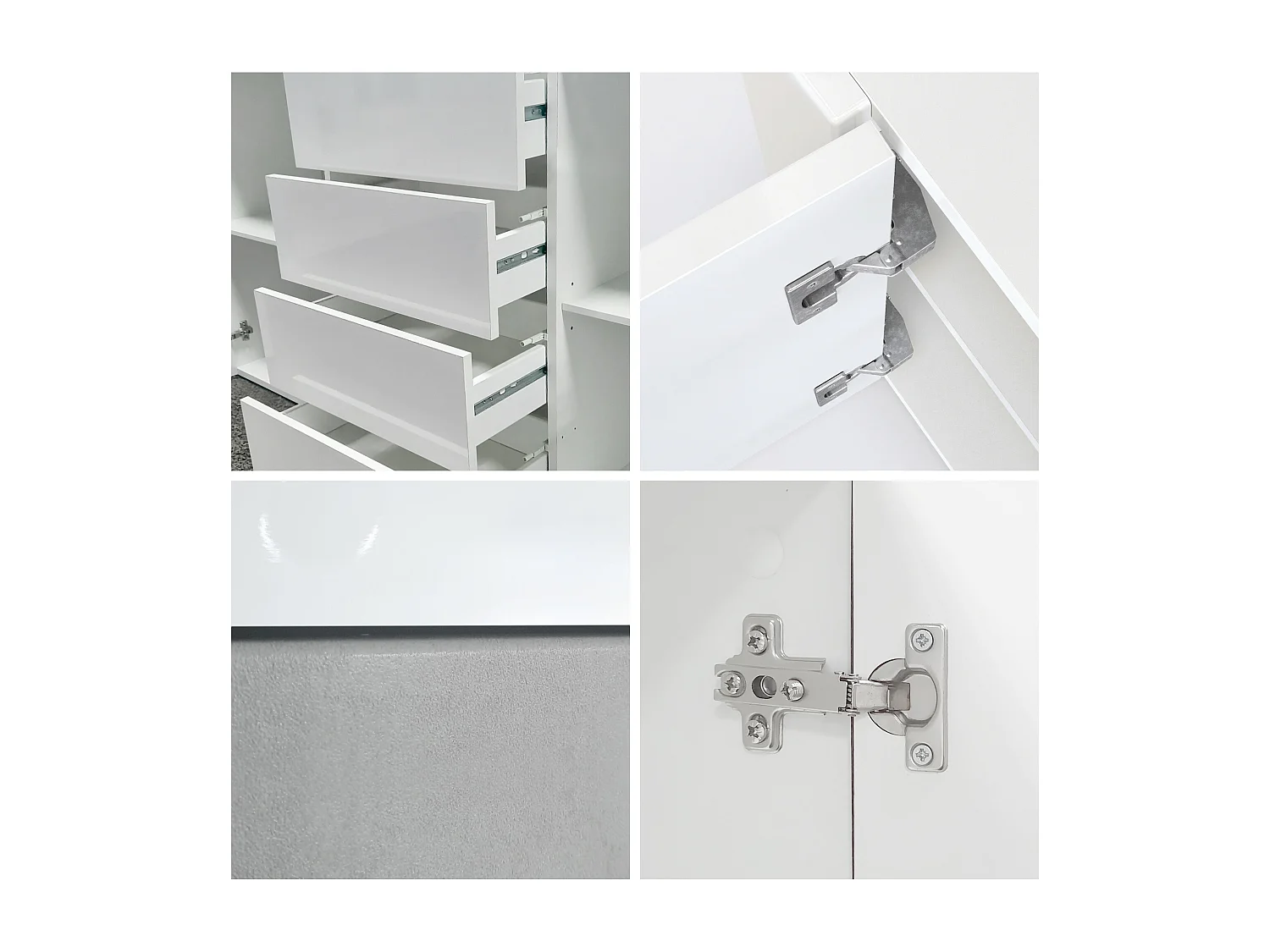 Cassettiera La Paz, struttura in bianco / frontale in beige lucido con cornice in bianco lucido.