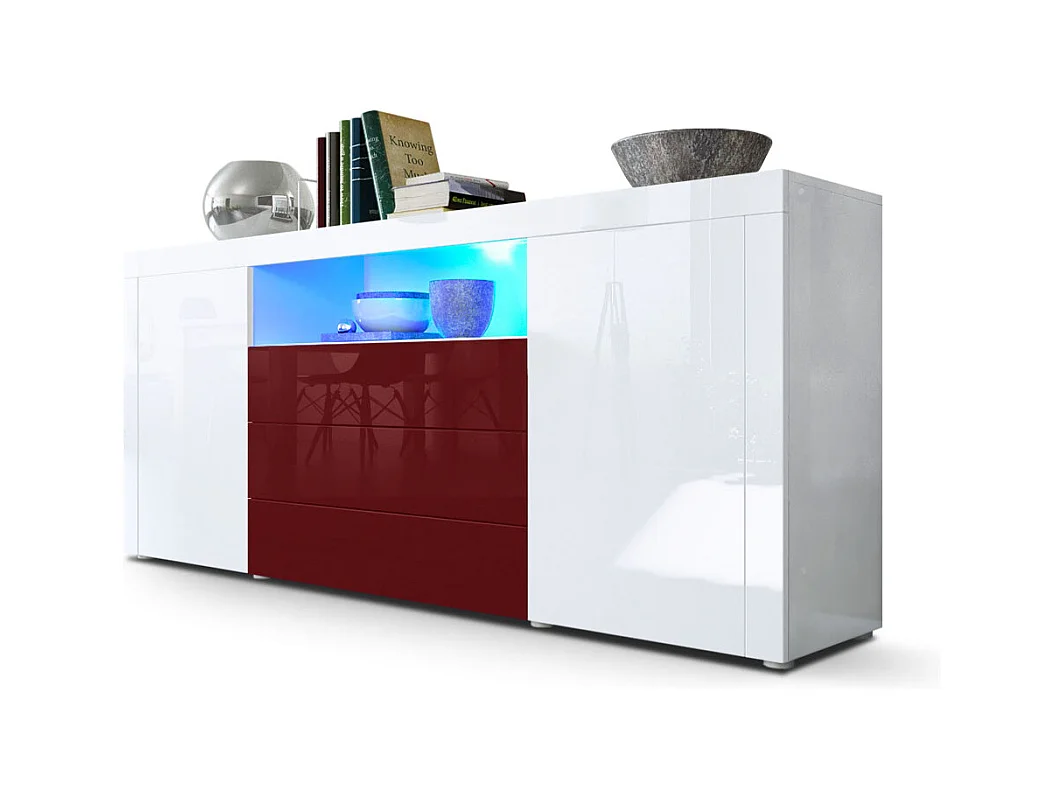 SIDEBOARD Santiago Weiß Hochglanz / Bordeaux Hochglanz