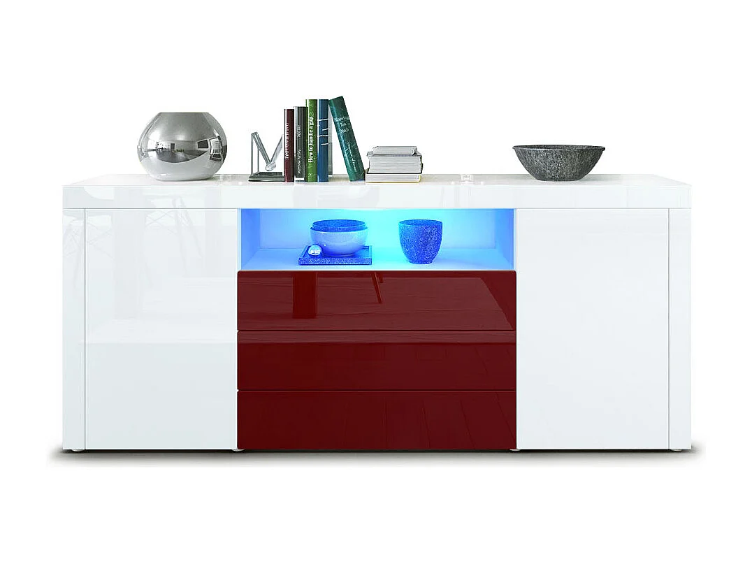 Sideboard Santiago, blanc haute brillance/bordeaux haute brillance - Modern chest of drawers for your living area - (WxHxD) 167 x 72 x 35 cm