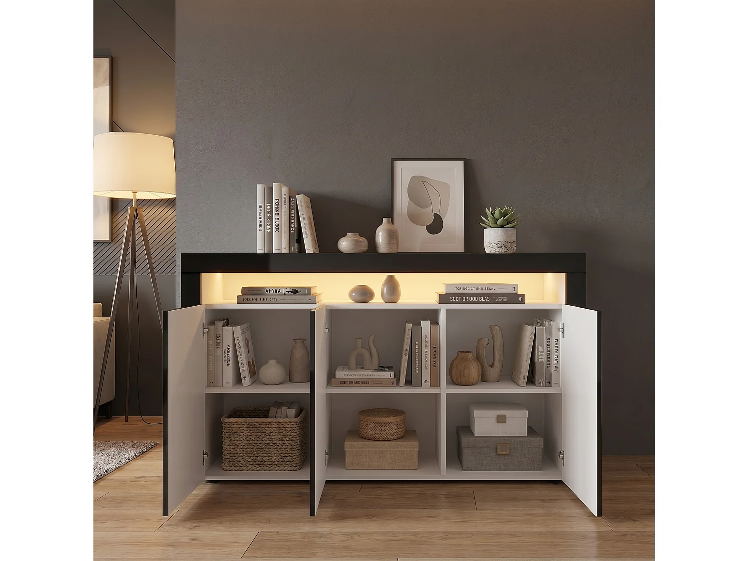 SIDEBOARD Valencia Schwarz Hochglanz / Schwarz Hochglanz