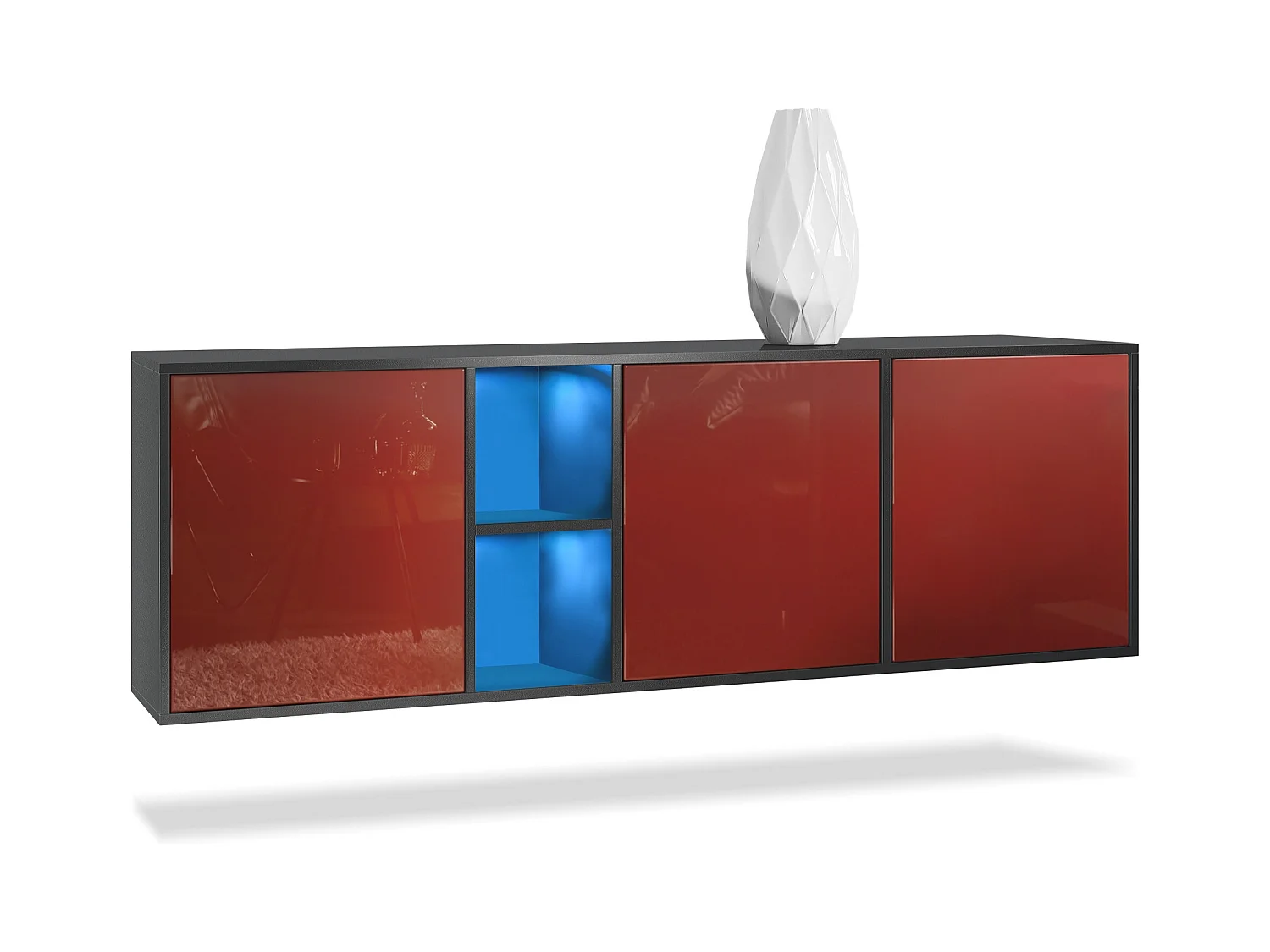 Commode Cuba - noir mat/bordeaux haute brillance - Buffet moderne pour votre salon - (LxHxP) 182x53x35 cm