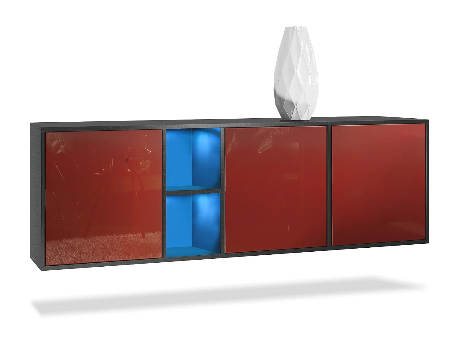 Vladon Cassettiera Cuba - nero opaco/bordeaux lucido - Credenza moderna per la zona giorno - (LxAxP) 182x53x35 cm