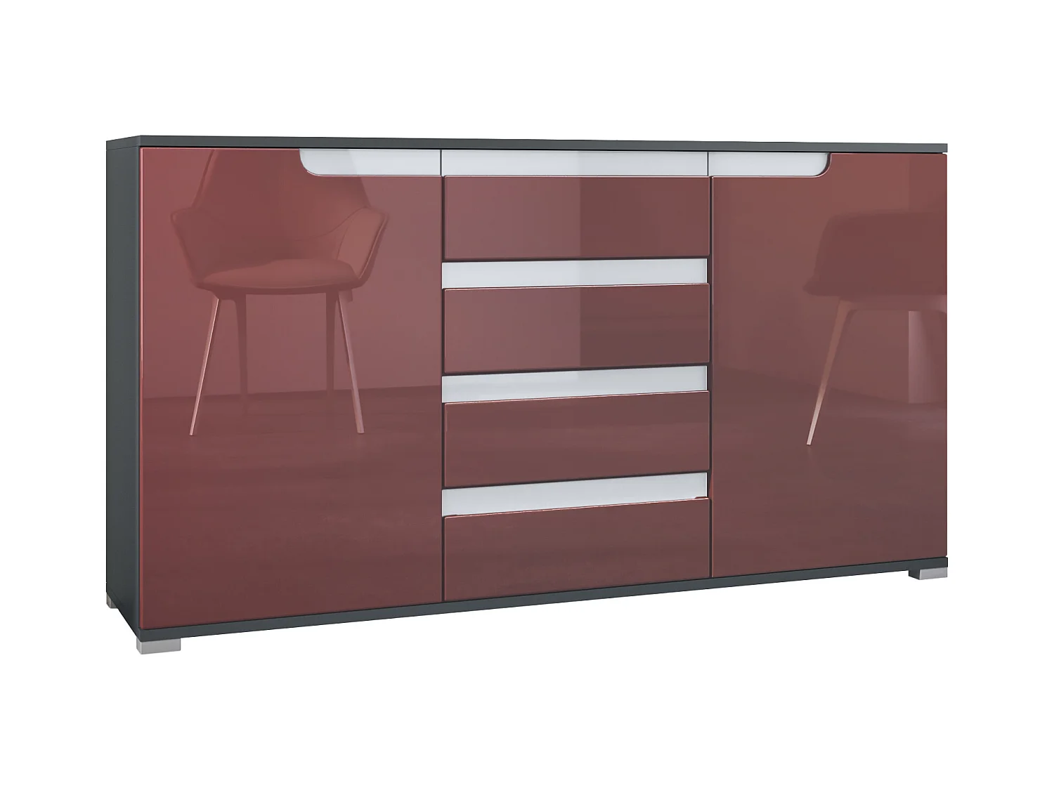 SIDEBOARD Sylt Bordeaux Hochglanz / Weiß Hochglanz
