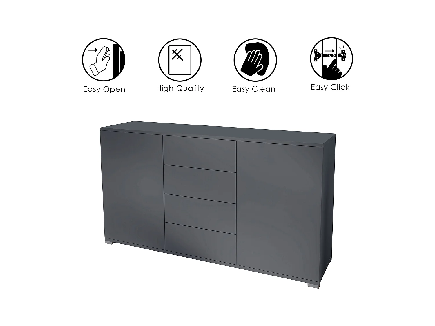 Buffet Santo V1, Enfilade avec 2 portes et 4 tiroirs, anthracite mat / blanc mat (138,5 x 75,5 x 35 cm)