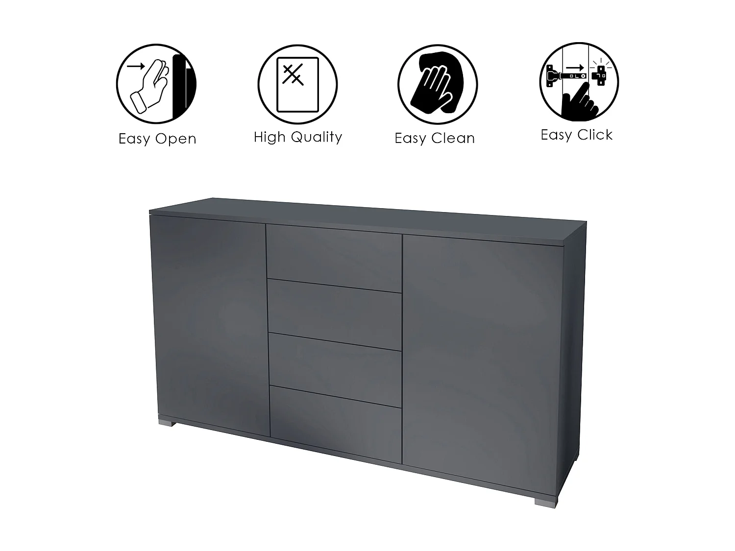 Buffet Santo V1, Enfilade avec 2 portes et 4 tiroirs, anthracite mat / blanc mat (138,5 x 75,5 x 35 cm)