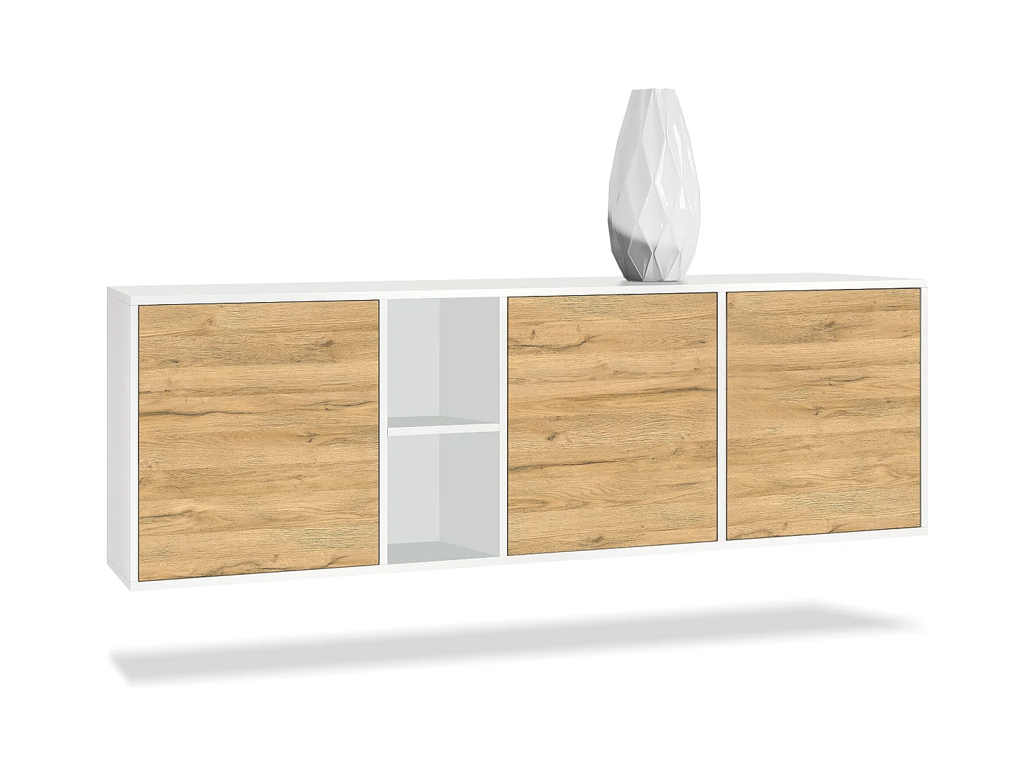 Commode Cuba - blanc mat/chêne nature - Buffet moderne pour votre salon - (LxHxP) 182x53x35 cm
