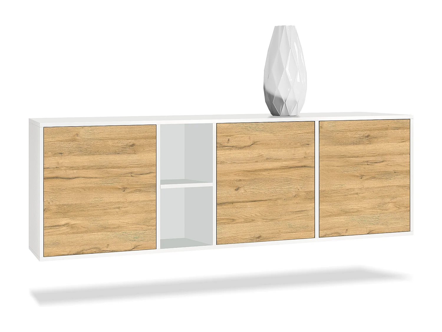 Vladon Cassettiera Cuba - bianco opaco/rovere naturale - Credenza moderna per la zona giorno - (LxAxP) 182x53x35 cm