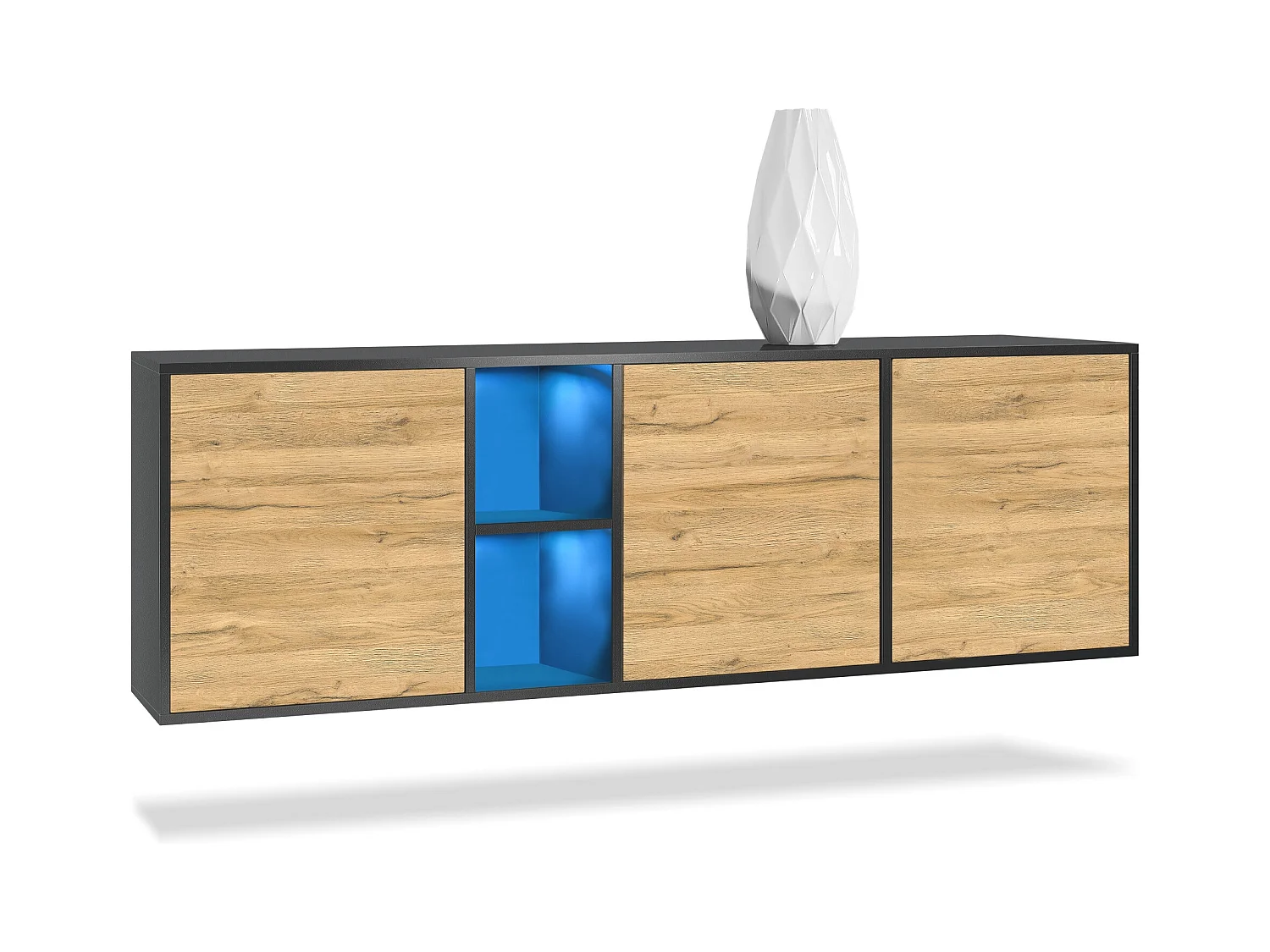 Commode Cuba - noir mat/chêne nature - Buffet moderne pour votre salon - (LxHxP) 182x53x35 cm