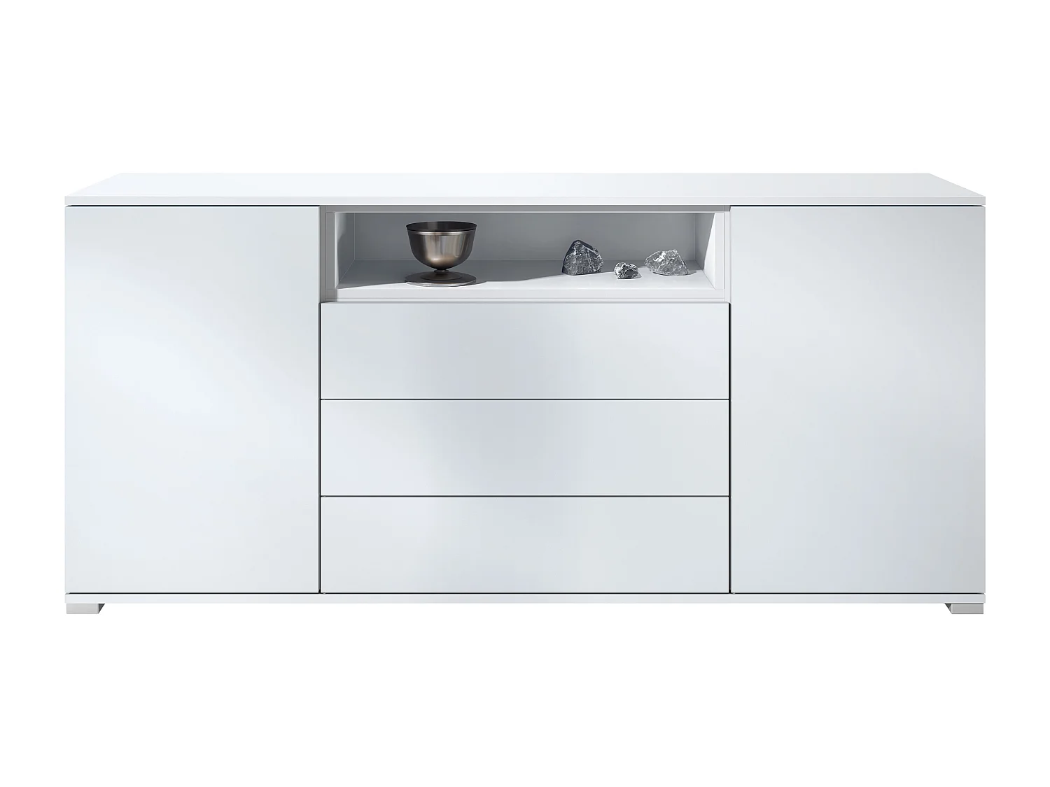 Skadu V4 Credenza, mobile con 2 ante, 3 cassetti e 1 scomparto a giorno, bianco opaco/bianco opaco (166,5 x 75,5 x 35 cm)