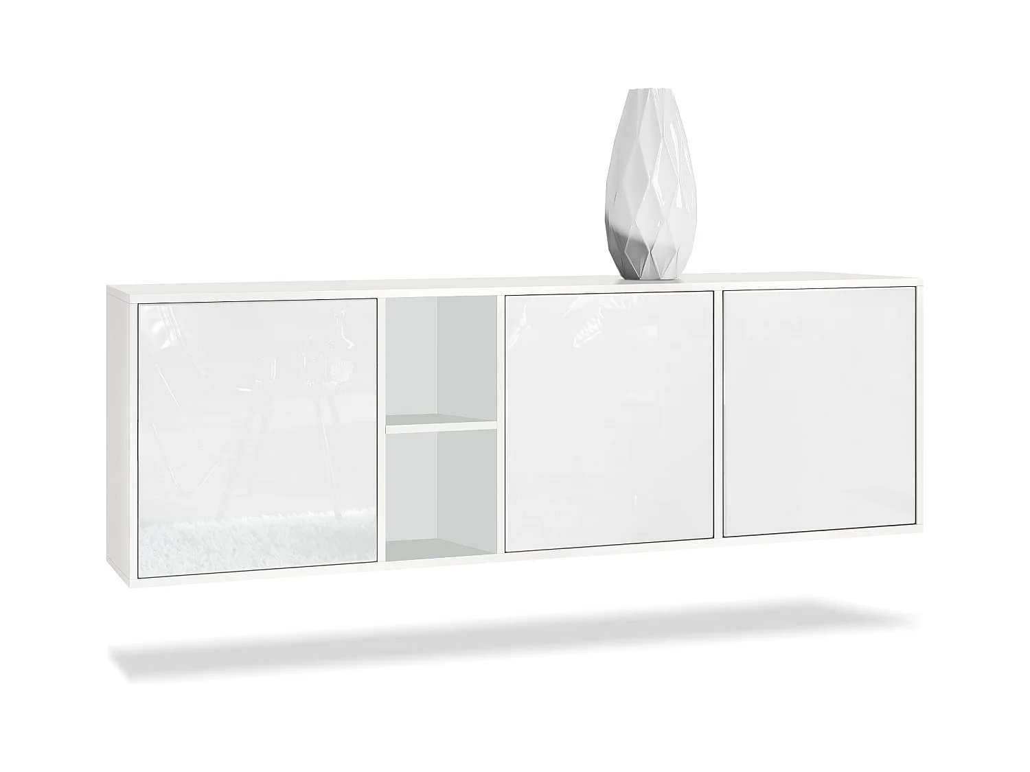 Commode Cuba - blanc mat/blanc haute brillance - Buffet moderne pour votre salon - (LxHxP) 182x53x35 cm