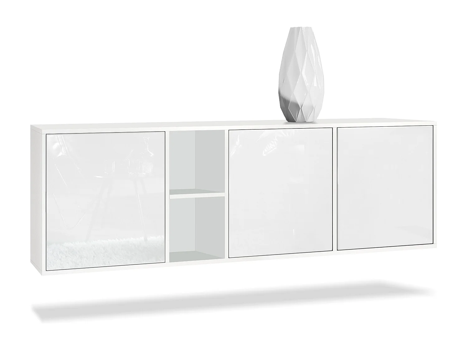 Vladon Cassettiera Cuba - bianco opaco/bianco lucido - Credenza moderna per la zona giorno - (LxAxP) 182x53x35 cm