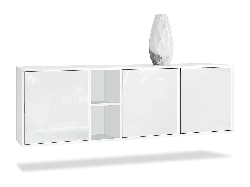 Commode Cuba - blanc mat/blanc haute brillance - Buffet moderne pour votre salon - (LxHxP) 182x53x35 cm