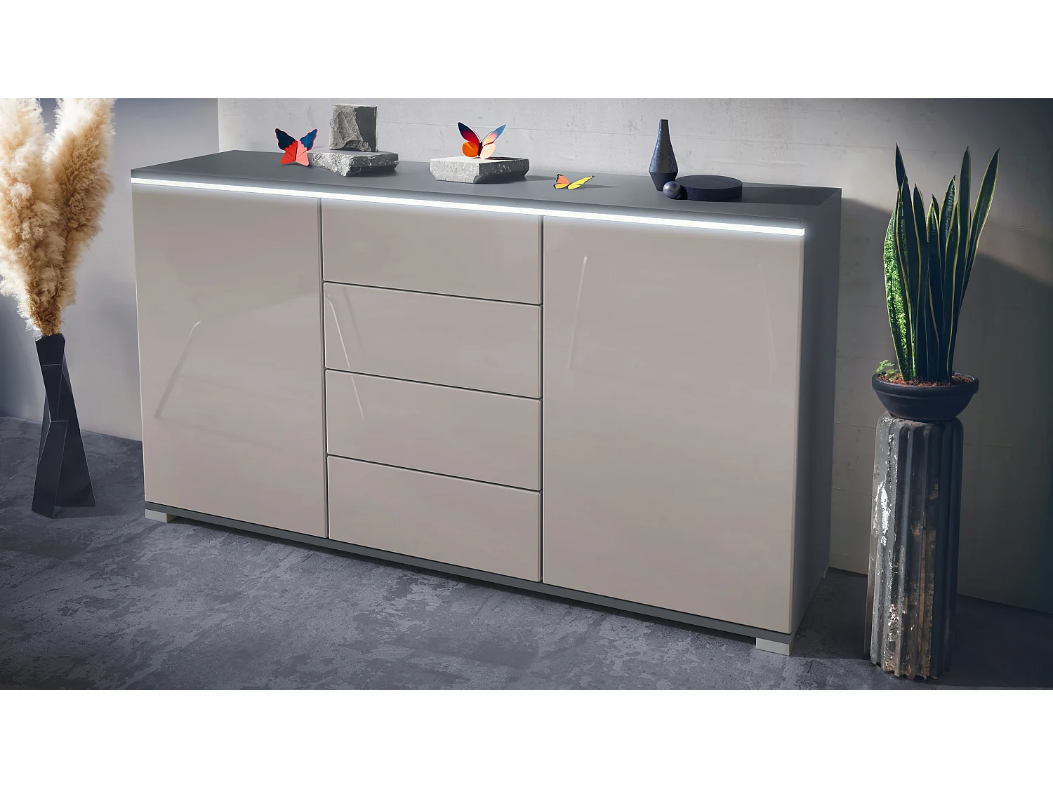 SIDEBOARD Faro Sandgrau Hochglanz