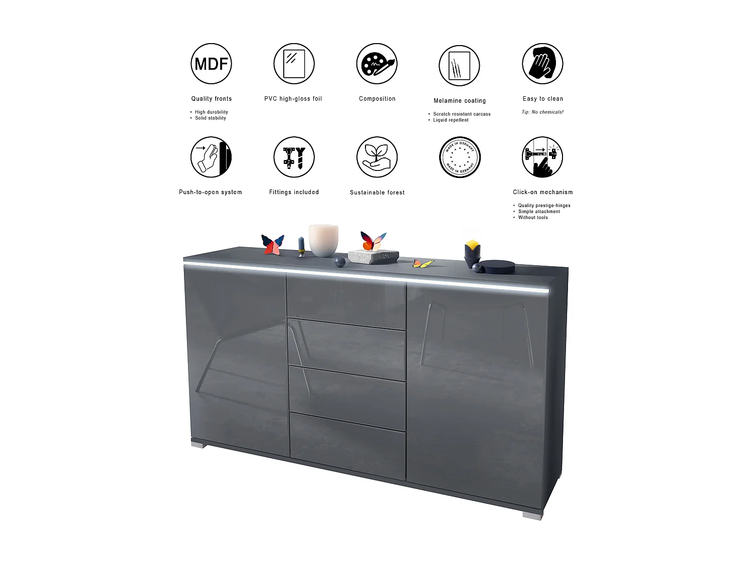 SIDEBOARD Faro Sandgrau Hochglanz