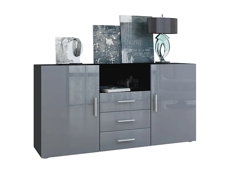 SIDEBOARD Skadu Front in Grau Hochglanz
