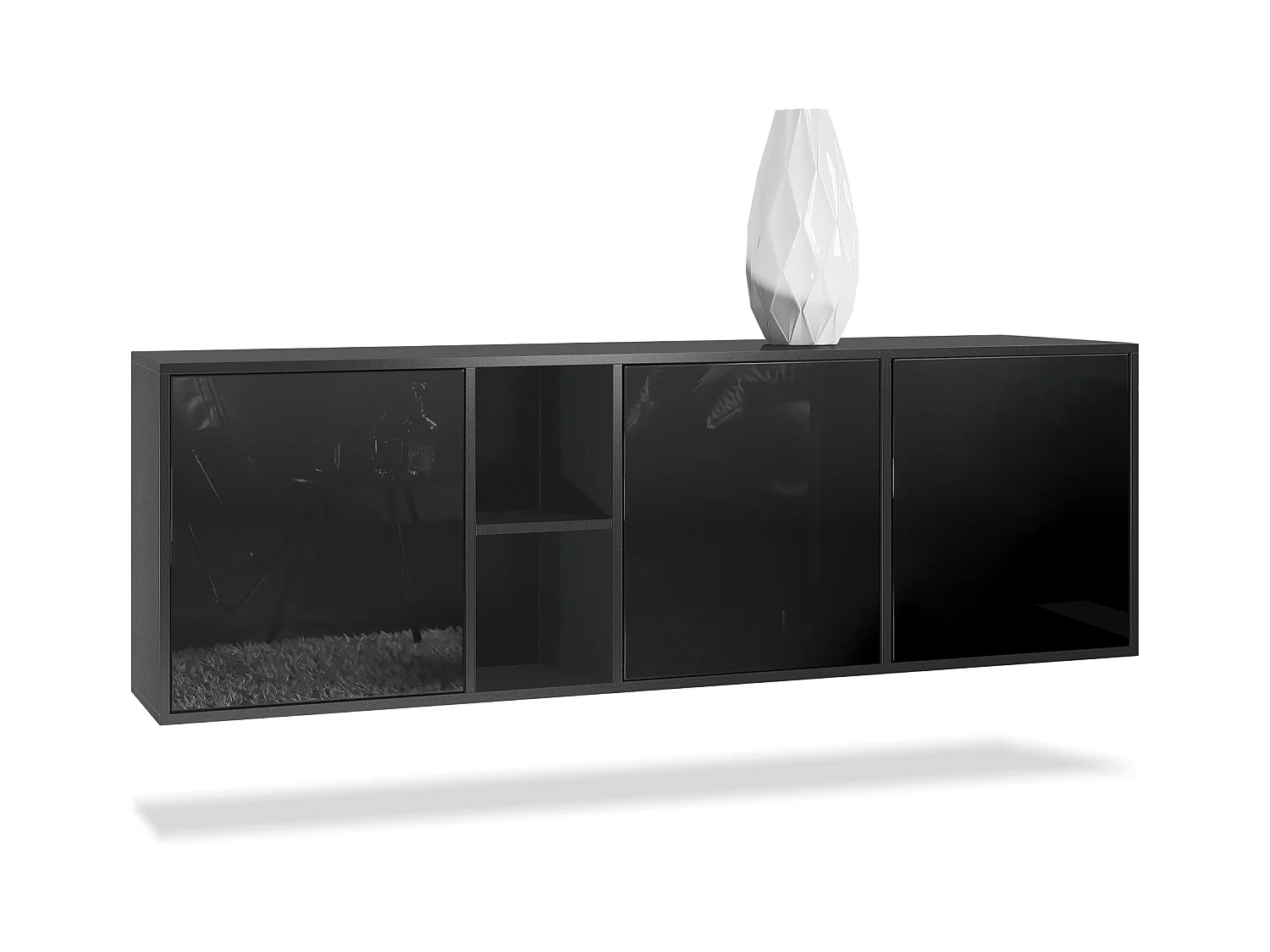 Commode Cuba - noir mat/noir haute brillance - Buffet moderne pour votre salon - (LxHxP) 182x53x35 cm