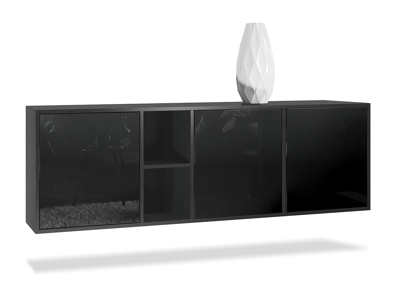 Vladon Cassettiera Cuba - nero opaco/nero lucido - Credenza moderna per la zona giorno - (LxAxP) 182x53x35 cm