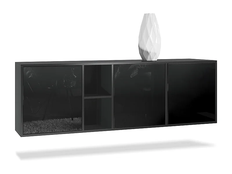 SIDEBOARD Cuba Türen in Schwarz Hochglanz