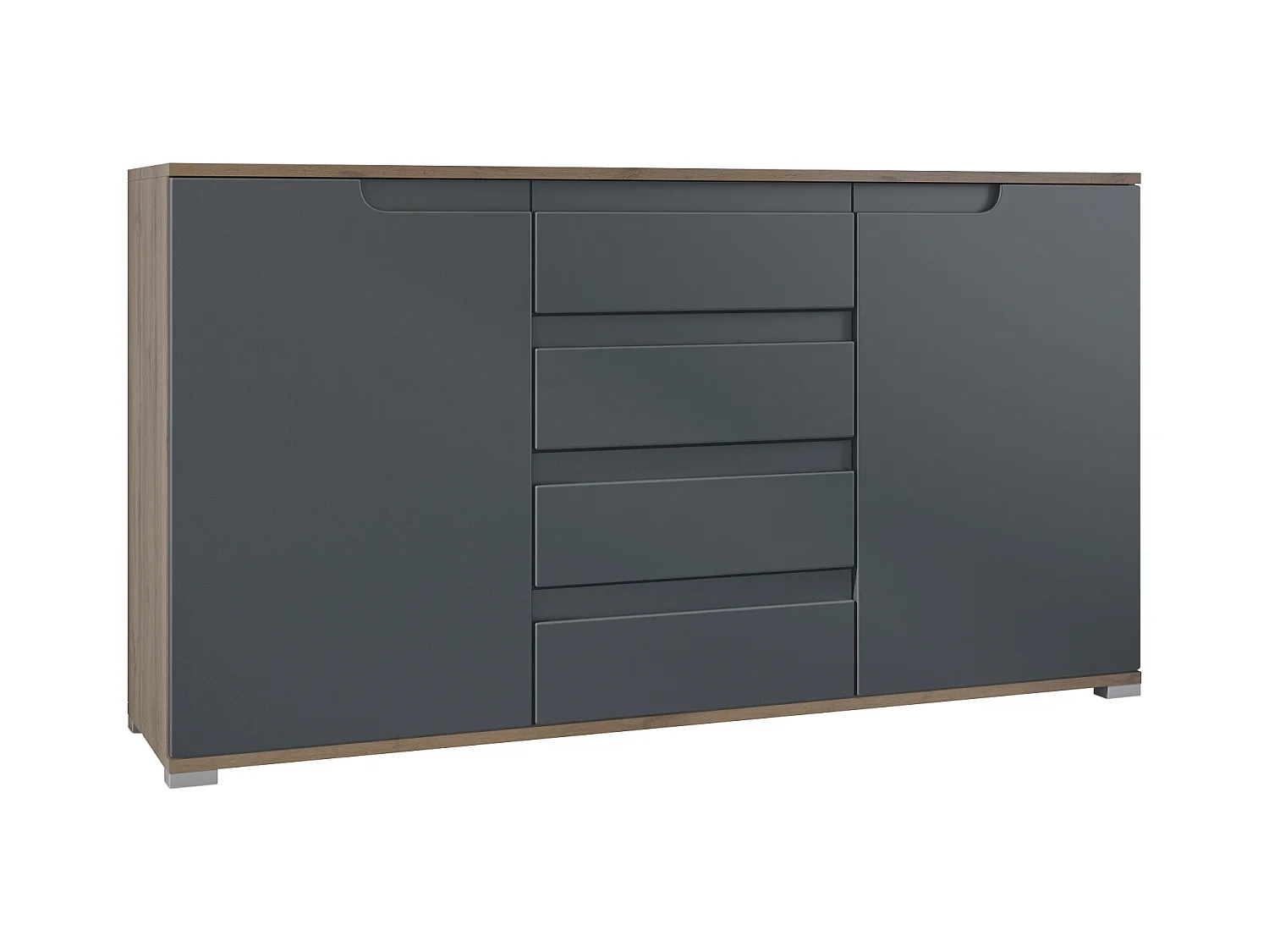 Buffet Dressoir Sylt, Corps en Noir mat / Façades en anthracite mat avec un decor en anthracite mat (139 x 72 x 35)