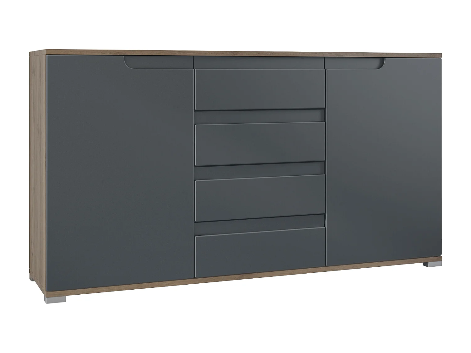 Aparador Cómoda Sylt , cuerpo en negro mate / Frente en antracita mate con molduras en antracita mate (139 x 72 x 35)