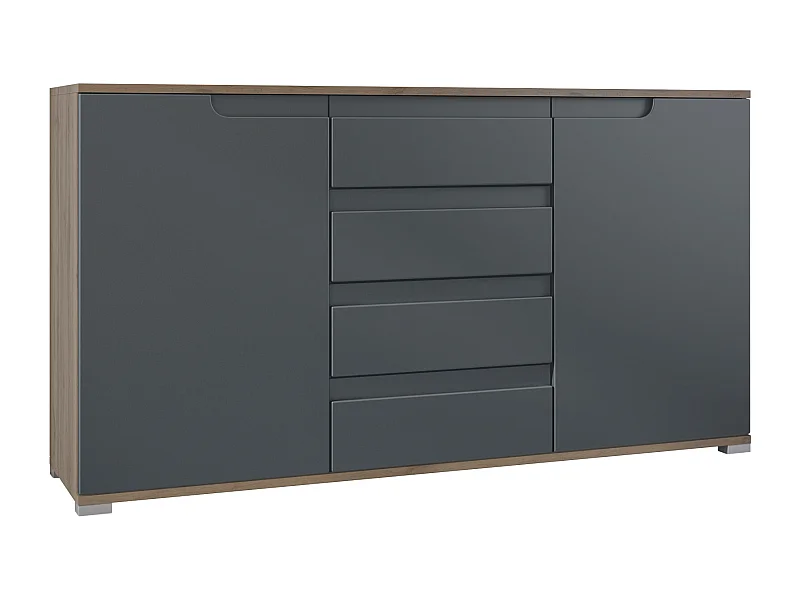 Buffet Dressoir Sylt, Corps en Noir mat / Façades en anthracite mat avec un decor en anthracite mat (139 x 72 x 35)
