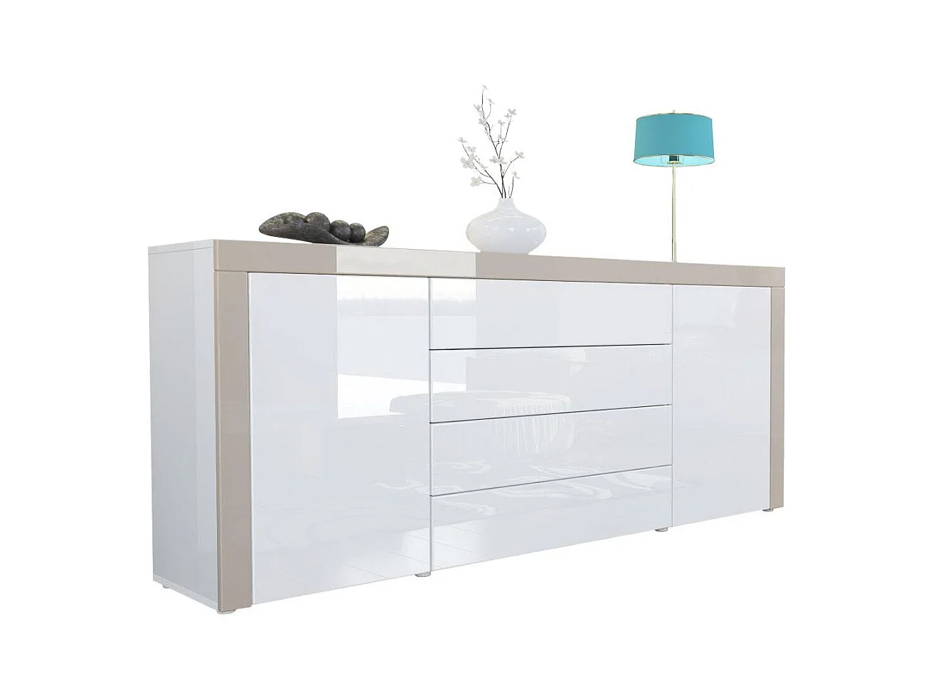 SIDEBOARD La Paz Weiß Hochglanz / Sandgrau Hochglanz