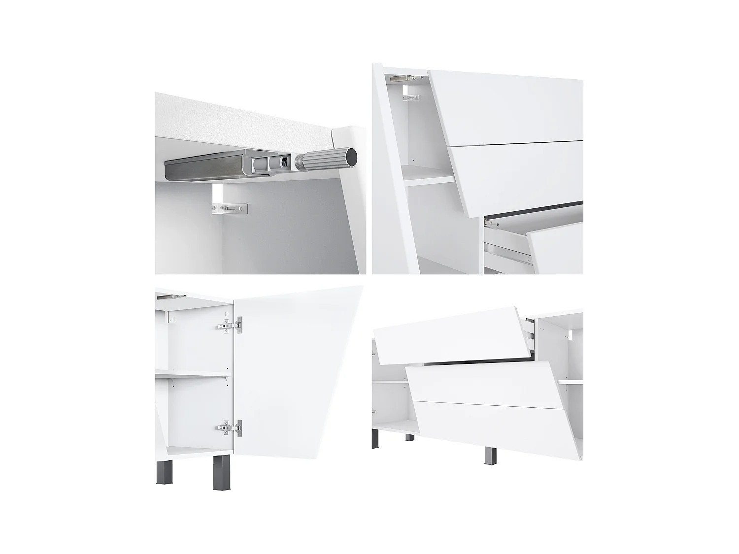 Aparador  Houston, cómoda con 2 puertas y 3 cajones, carcasa blanca mate, frentes blanca mate, éclairage LED inclus (178 x 57,5 x 38,5 cm)