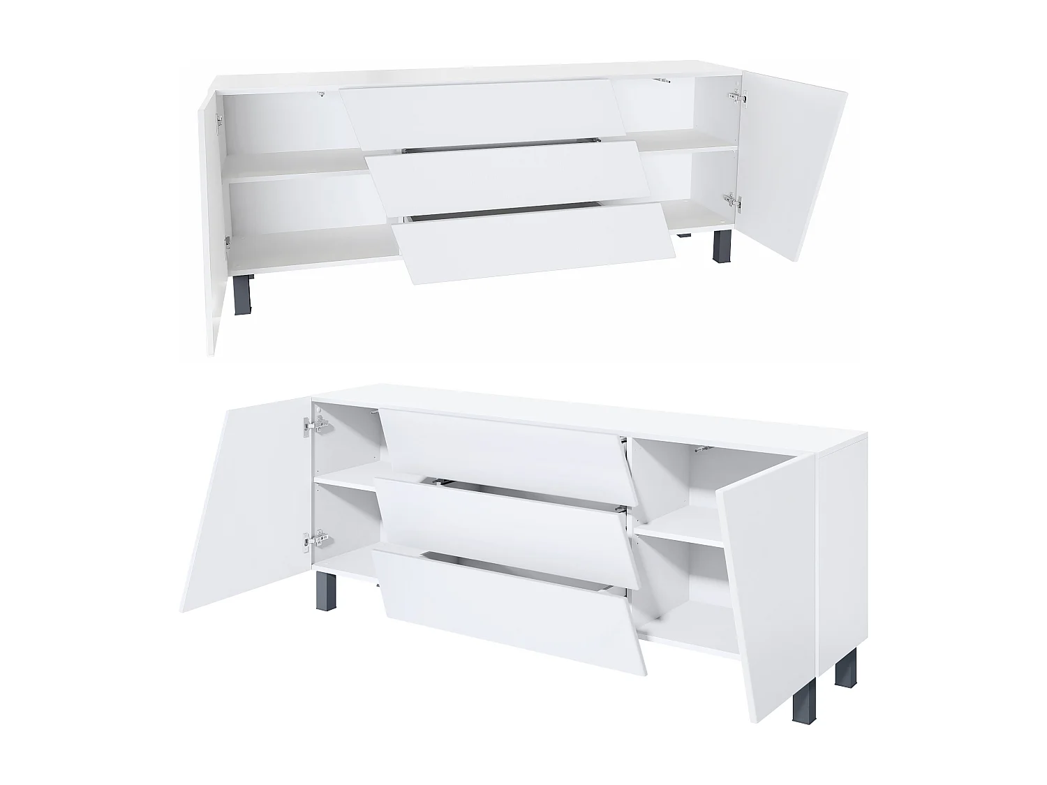 Aparador  Houston, cómoda con 2 puertas y 3 cajones, carcasa blanca mate, frentes blanca mate, éclairage LED inclus (178 x 57,5 x 38,5 cm)